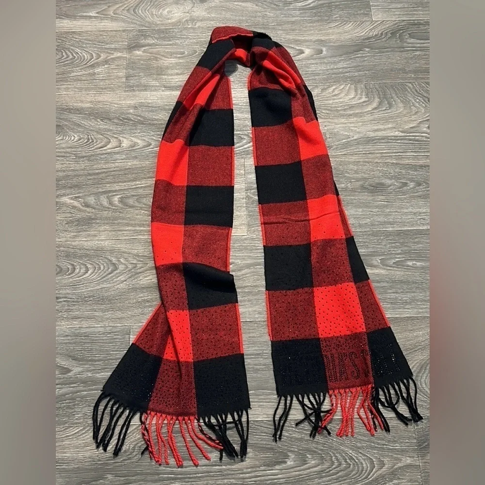 Victoria’s Secret Rhinestone Red Black Buffalo Plaid Scarf Sparkle Christmas